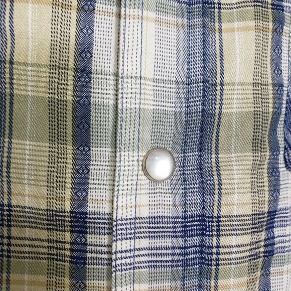 RK Brand Mens Shirt Size Small Western Pearl Snap 2 Pocket Blue Plaid Short Slv - Picture 7 of 9